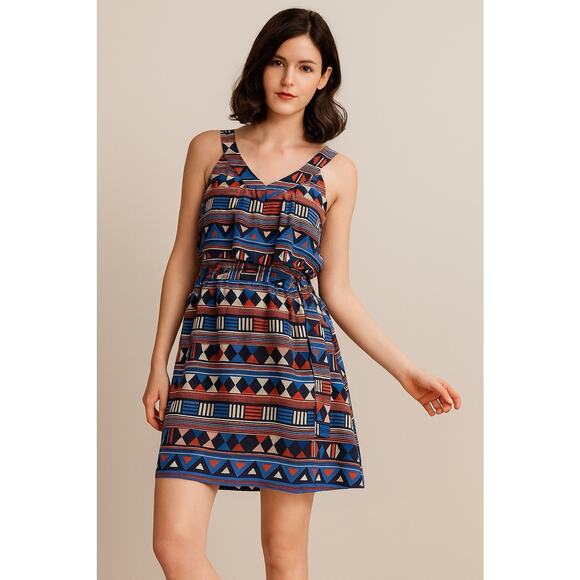 Marc by Marc Jacobs Silk Dress Size Small Aztec Print V Neck Waist Tie Y2K Retro - Picture 3 of 13